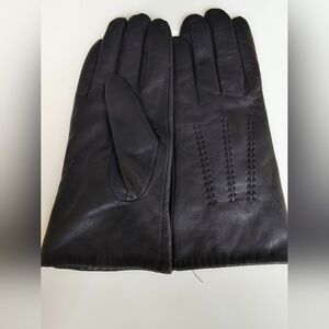 Women's sz.xl genuine black leather‎ fur lined gloves